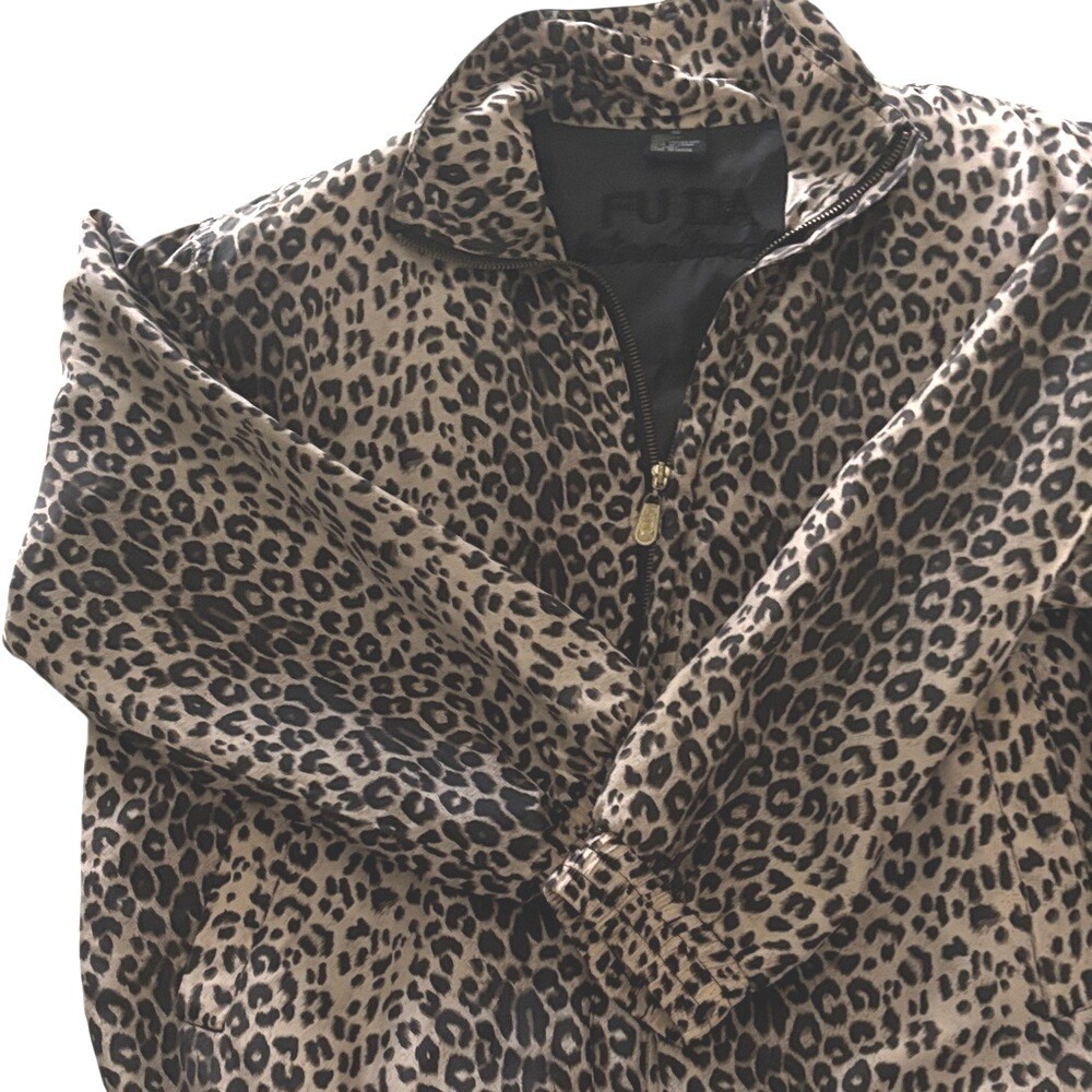 Fuda International Vintage 100% Silk Leopard Print Track Suit Set Black Small - Picture 1 of 8